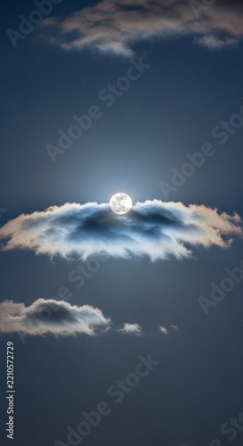 Thin Clouds Illuminated by the Radiant Light of a Rising Full Moon