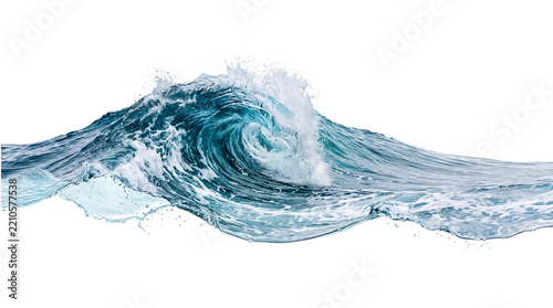 Large ocean wave curling and breaking on isolated background