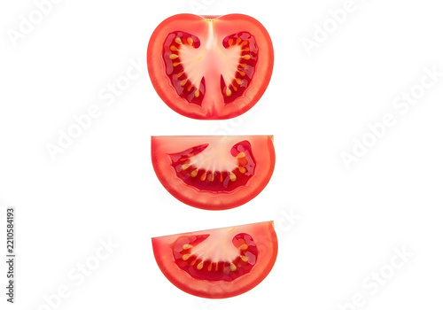 Freshly sliced tomato halves with seeds visible