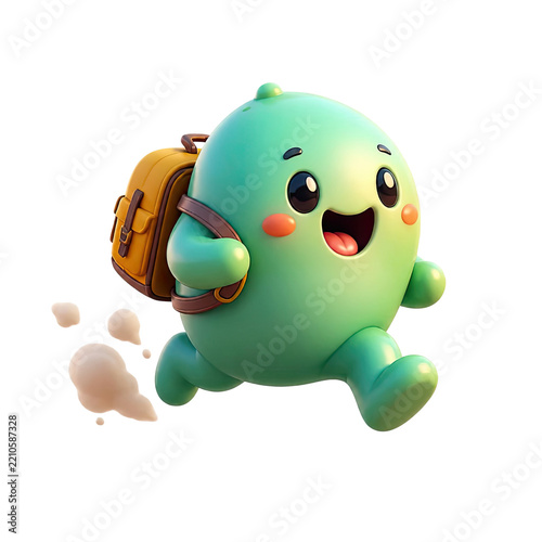 Cartoon Character with Backpack Running Joyfully