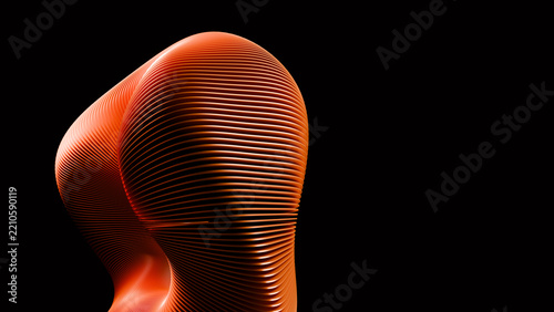 Abstract 3d orange striped curved shape with sinuous form
