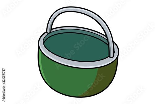 Green cartoon cooking pot with metallic bail handle vector clip art
