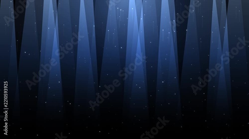 Abstract background featuring vertical blue light beams and floating particles in dark space
