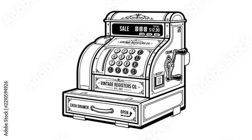Vintage Cash Register Illustration.