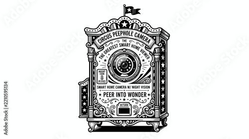 Vintage Circus Peephole Camera Illustration.