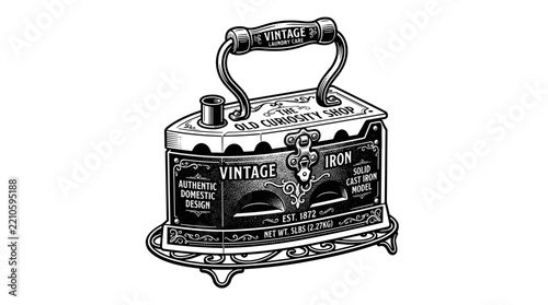 Vintage Coal Iron Illustration.