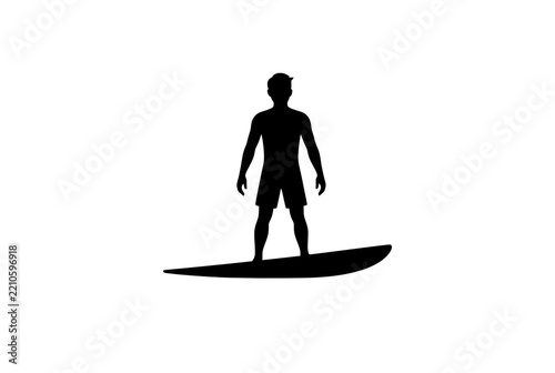 Surfer Silhouette Standing on Surfboard Transparent Background