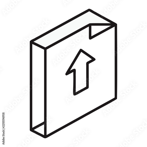 Upload document icon, digital arrow pointing up on paper, symbol for file transfer.