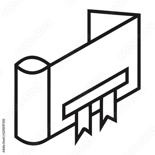 rolled diploma with ribbons in outline style design for graduation certificate achievement.