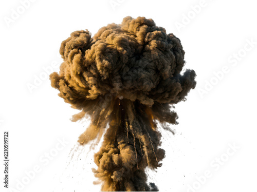 Large dust explosion cloud isolated on white background