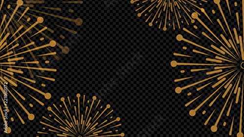 Golden Fireworks Burst Border Frame Overlay Vector Background for Happy New Year Festival Holiday Party Celebration Designs