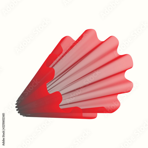 Abstract Red Folding Fan with Translucent Ribbed Blades