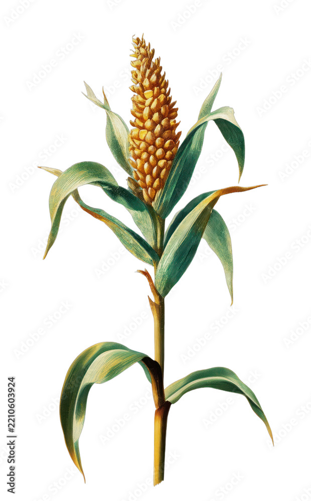 Fototapeta premium PNG Vintage botanical illustration of a corn plant.