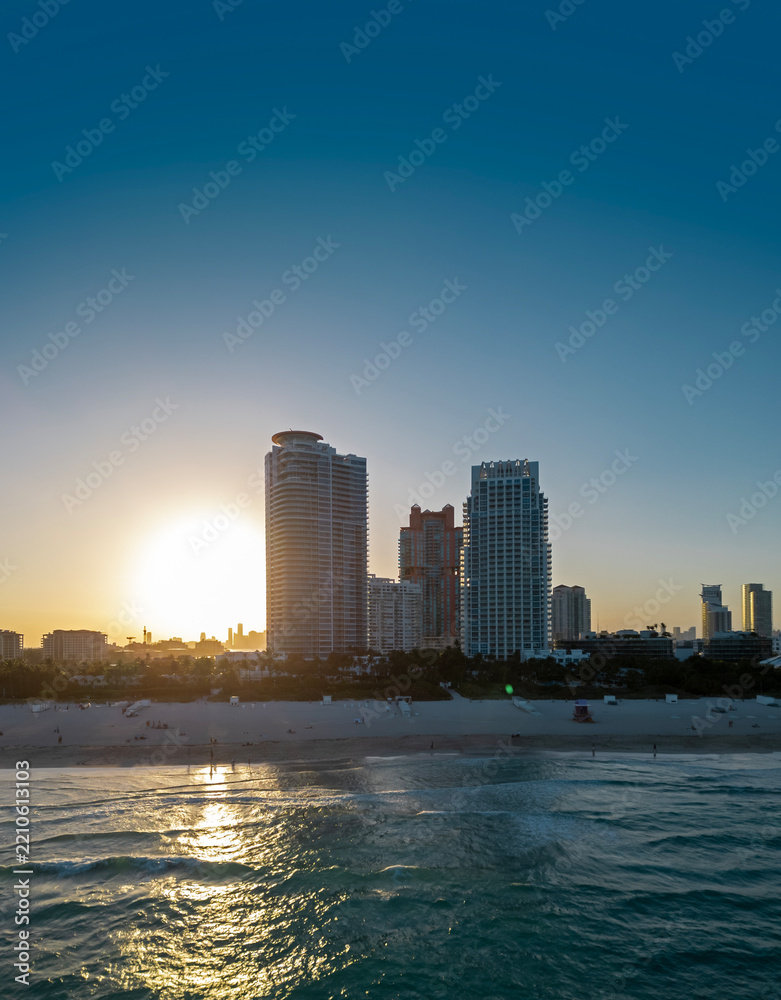 Fototapeta premium Miami shoreline. Miami seaside with turquoise ocean and sky. Famous oceanfront of Miami. Miami city.