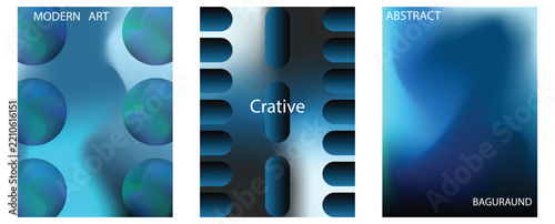 Abstract blue gradient poster templates set. Vector futuristic backgrounds with flowing waves, 3D spheres, mesh lines. vector illustration.