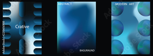 Abstract blue gradient poster templates set. Vector futuristic backgrounds with flowing waves, 3D spheres, mesh lines. vector illustration.