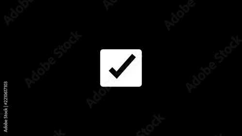 White Check Mark Inside Square Icon Animation on Black Background Approved Success Confirmation