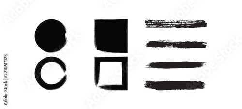 round ink brush strokes set paint, ink brush, brush strokes, brushes, lines, frames, box, grungy. vector illustration.