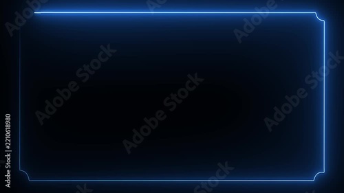 Glowing blue neon rectangle border animation on black background abstract futuristic digital