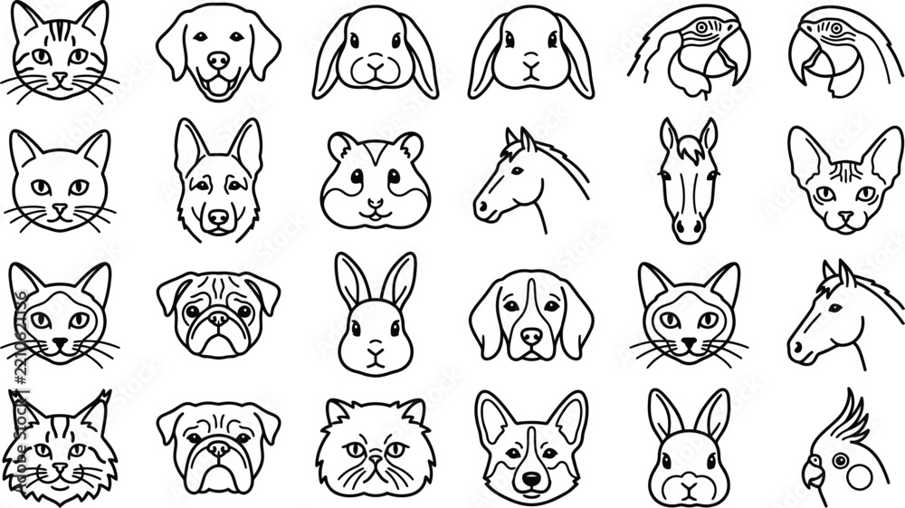 Fototapeta premium Collection of various animal faces and pet head icons