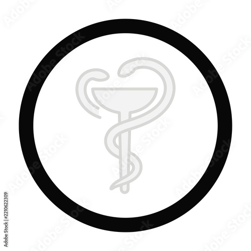 Bowl of Hygieia Symbol Representing Pharmacy and Medicine in a Circular Frame