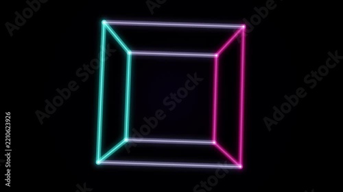 Neon Cyan and Magenta Wireframe Cube Animation