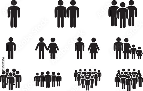 Set of black people and family icons simple flat vector design elements for web and mobile apps isolated on white background