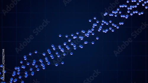 Plexus Molecule Network Structure Diagonal Rotating on Blue Grid Background. 4K