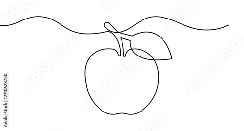 Showing apple continuous one line art featuring a simple fruit style and editable stroke.