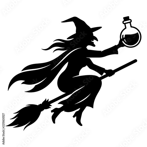 Magical Witch and Potion Bottle Silhouette 