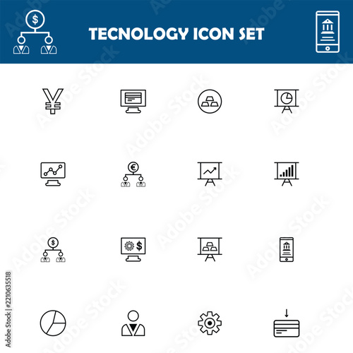 Technology Icon Set with Mobile Device, Data Analytics, Network and Digital Business Symbols