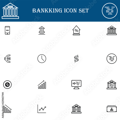 Banking and Finance Icon Set with Digital Payment and Financial Services Symbols