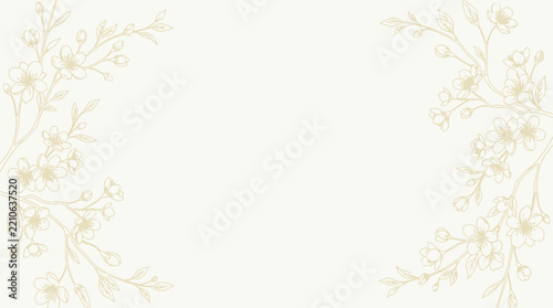 Delicate floral branches with soft, subtle blossoms on a light cream background, evoking a sense of gentle beauty and natural elegance