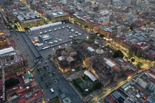 Aerial View of Zocalo and Historic Center of Mexico City