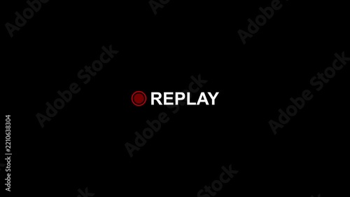 Replay screen overlay with blinking red recording indicator for sports and broadcast media television