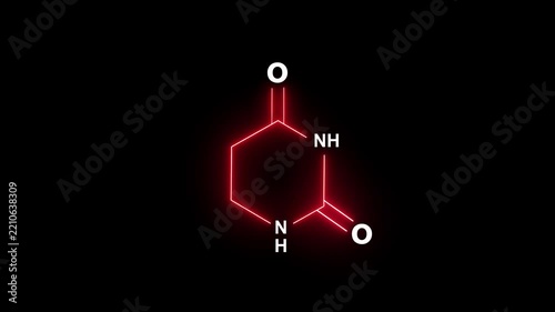 Neon glowing uracil chemical structure animation for biochemistry and molecular biology research molecule