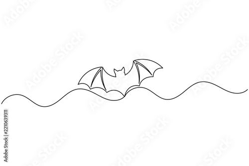 Flying bat continuous one line art minimalist spooky halloween animal vector illustration  