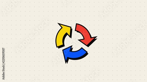 Neo Brutalist Refresh Arrows Animation with Bold Primary Colors for Digital Reload and Sync Concepts