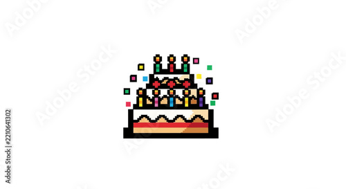 Pixel art birthday cake design.