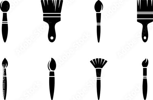 Paintbrushes and rollers set for home improvement or construction project design.