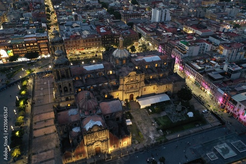 Aerial View of Zocalo and Historic Center of Mexico City
