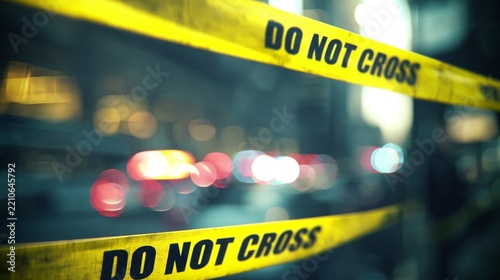 Police crime scene tape do not cross for criminal investigation news background