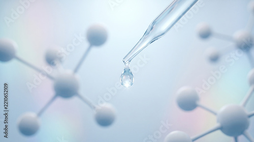 피펫 물방울과 분자 구조 모형 · Pipette Droplet and Molecular Structure Model