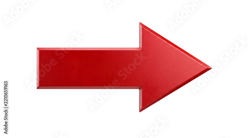 Red 3d arrow pointing right on white isolated on transparent background