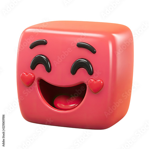 Smiling Pink Cube with Hearts and Closed Eyes Illustration
