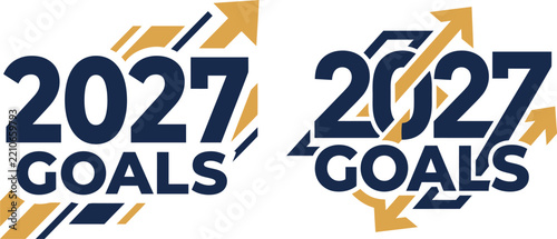 2027 Business Goals Typography Logo, Corporate Growth Arrow, Strategy Roadmap Vector Artwork