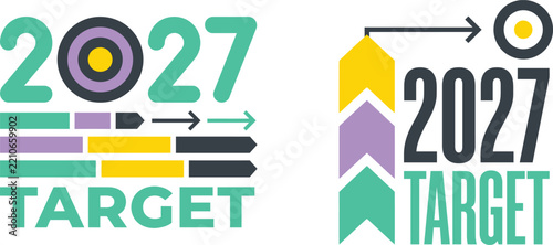 Business Target 2027 Typography Banner, Arrow Growth Chart, Corporate Strategic Goal Vector Set