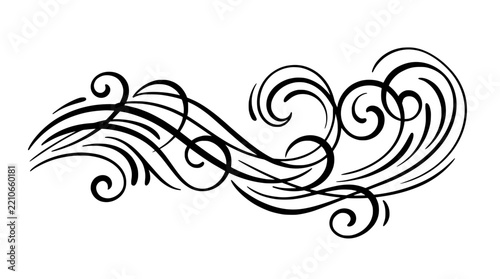 Elegant ornamental wave scroll flourish design in black with flourish ornament decorative