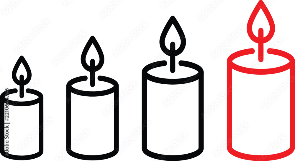 Obraz premium Candle line icon set with burning fire flame vector illustration for minimalist designs