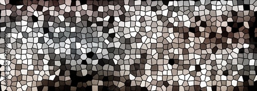 Abstract gray and beige stained glass mosaic pattern, monochrome voronoi cell texture background